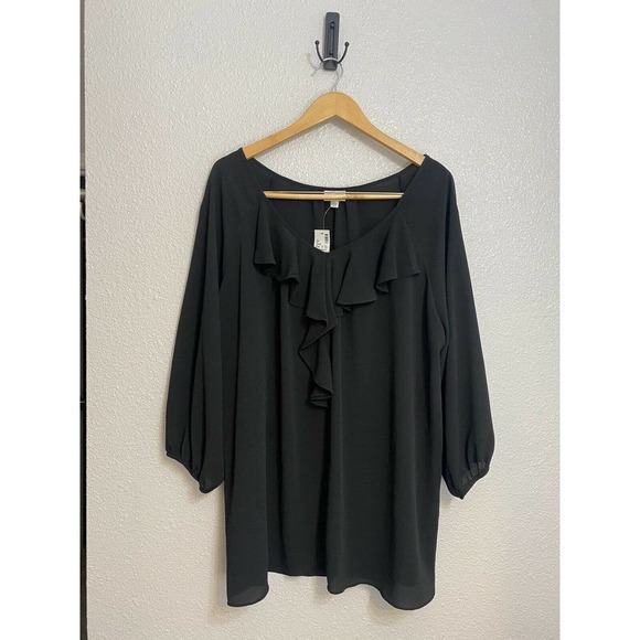 Avenue NWT 22/24 Ruffle V Neck Blouse Button Up - Picture 2 of 4